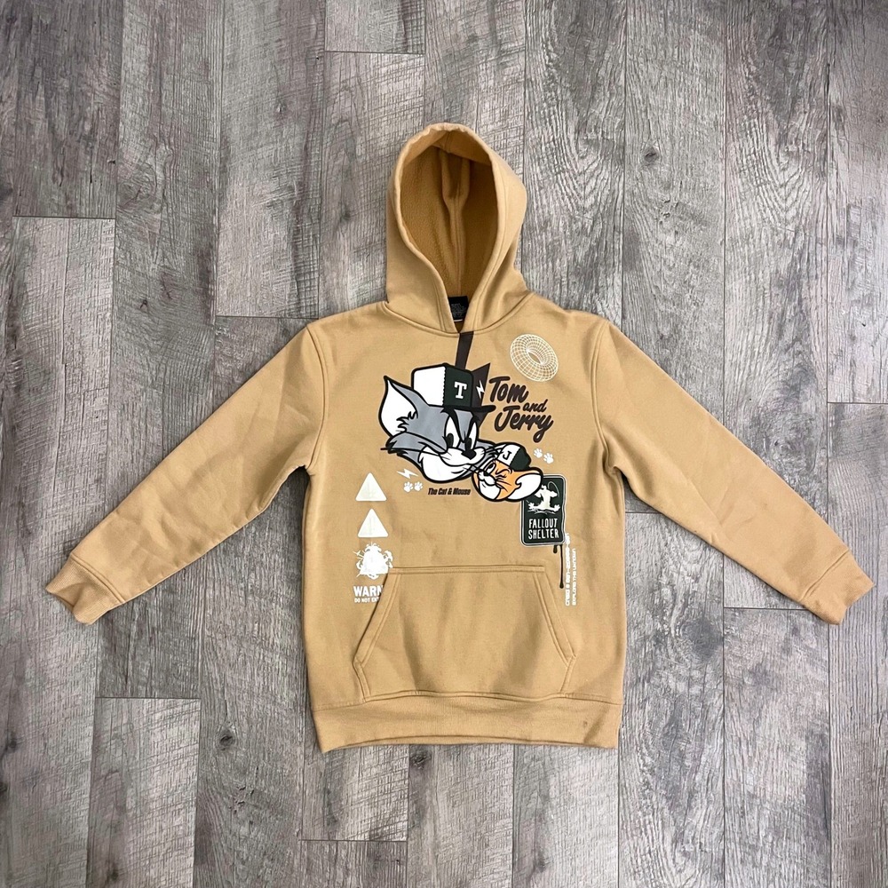 Tom and Jerry Kids Tan Graphic Hoodie Streetwear Fallout Shelter Sweatshirt